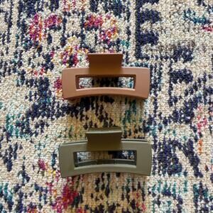 Set of 2 Brown & Green Earth Tone Medium Claw Clips 🌿